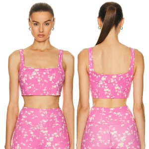 LoveShackFancy Adara Floral Active Sport Bra Bubble Sunshine Pink Women's XS